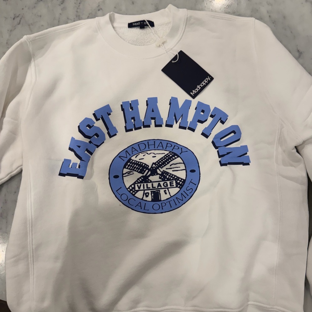 Madhappy East Hampton White and Blue Crewneck Sweater NWT